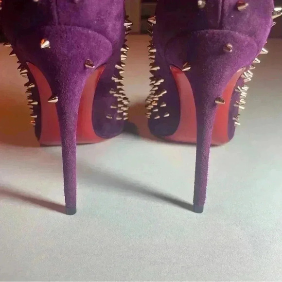 CHRISTIAN LOUBOUTIN Suede Velour Studded Spike Pumps 36 6 100 High Heels Merlot - Picture 5 of 12